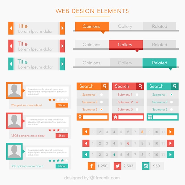 Free vector modern elements and buttons for website