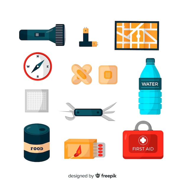 Free Vector modern emergency survival kit in flat style