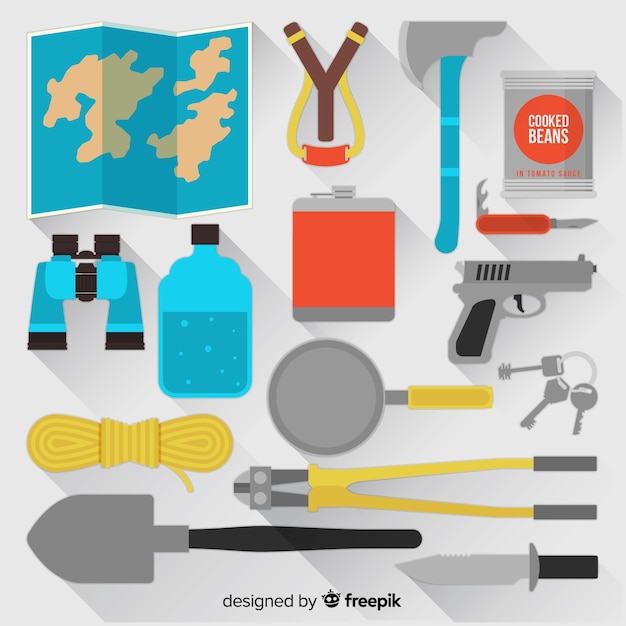 Free Vector modern emergency survival kit in flat style