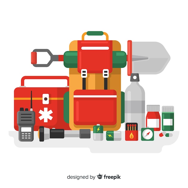 Free Vector modern emergency survival kit in flat style