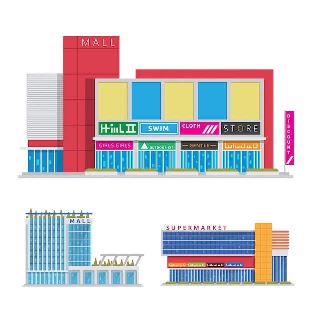 Free Vector modern flat commercial urban shopping mall illustration