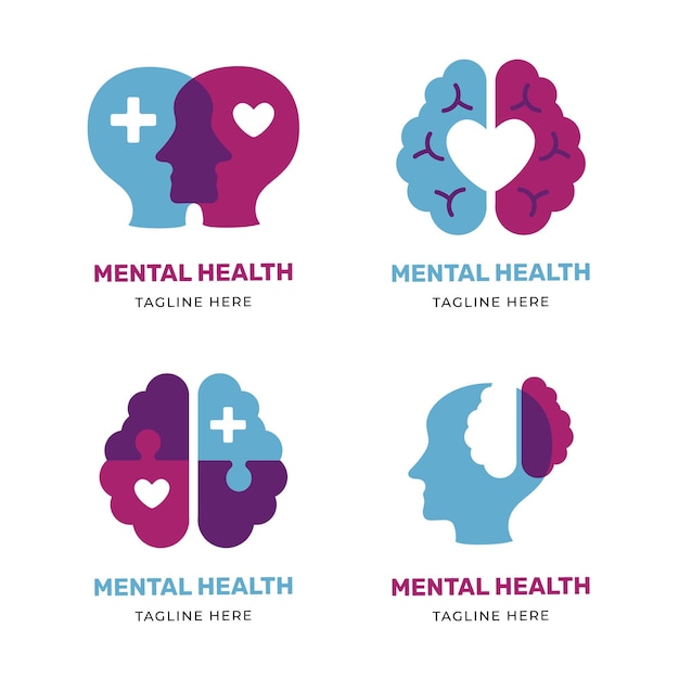 Modern flat mental health logo pack