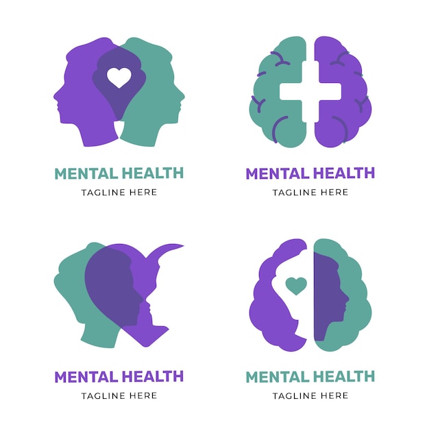 Modern flat mental health logo set