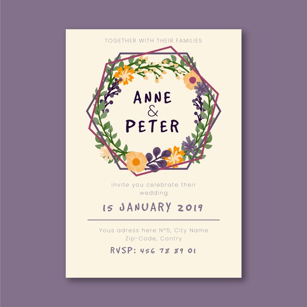 Modern floral wedding invitation