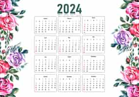 Free vector modern flower 2024 calendar template design