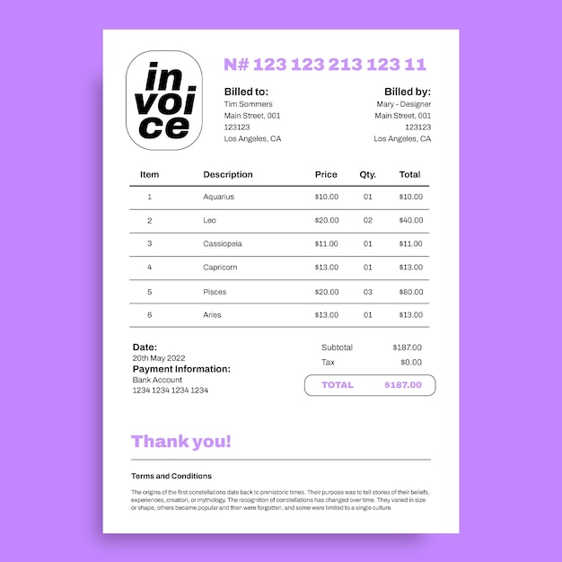 Modern freelance designer invoice