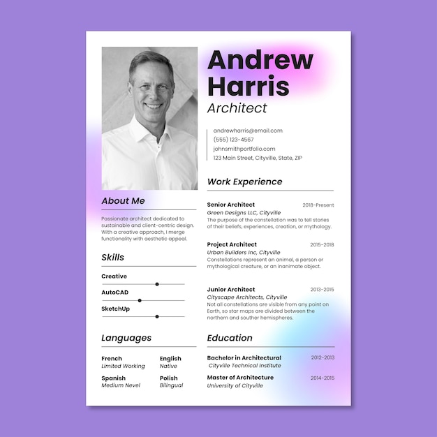 Modern gradient architect resume template