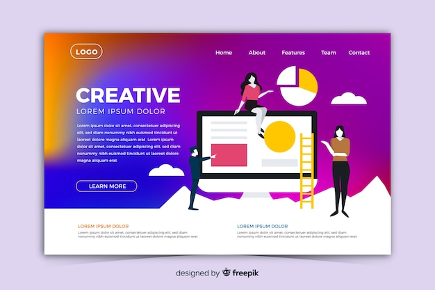 Modern gradient landing page with illustrations