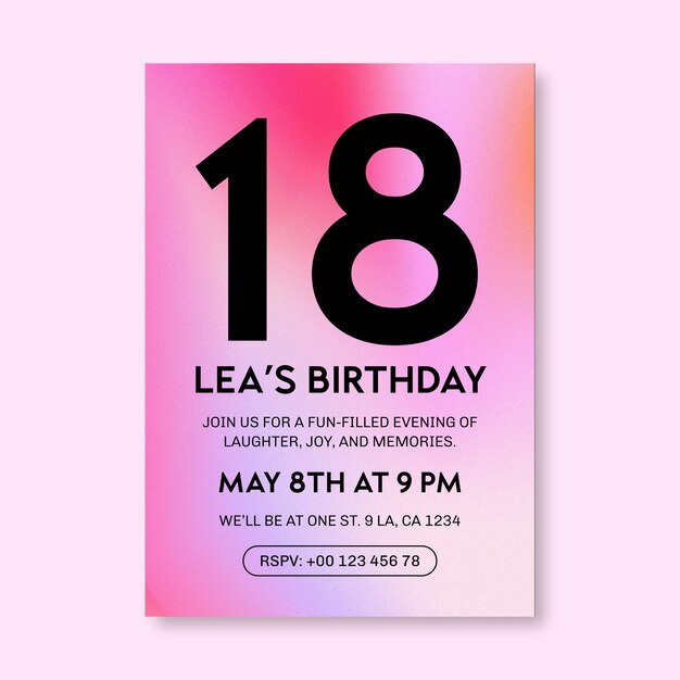 Modern grainy gradient birthday invitation template