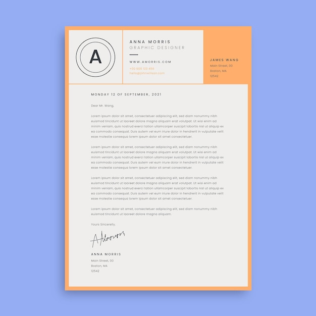 Modern grid anna orange design cover letter