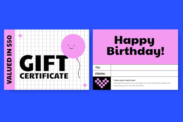 Free Vector modern grid happy b-day party gift certificate