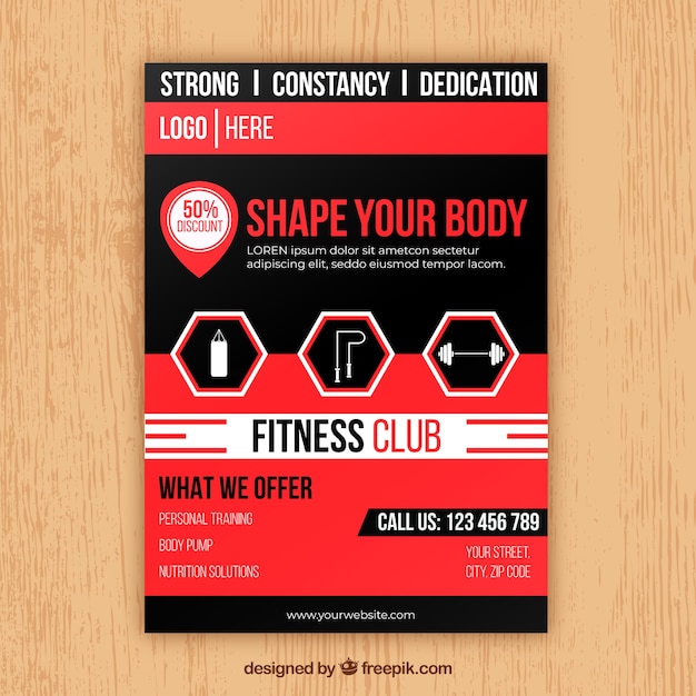 Free Vector modern gym flyer template with abstract style