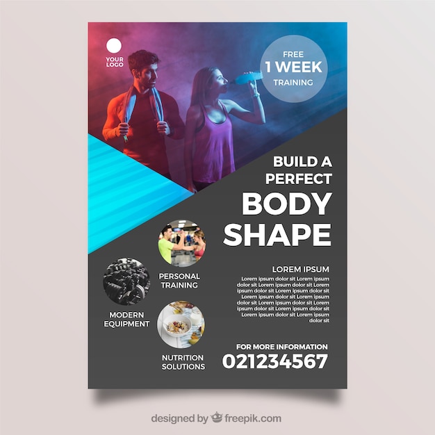 Free Vector modern gym flyer template with image