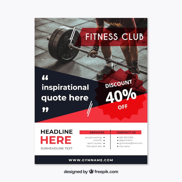 Modern gym flyer template with photo