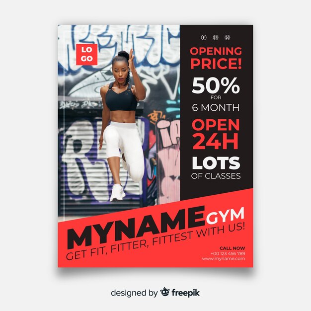 Modern gym flyer template with photo