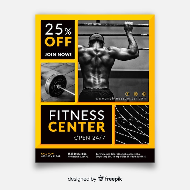 Modern gym flyer template with photo