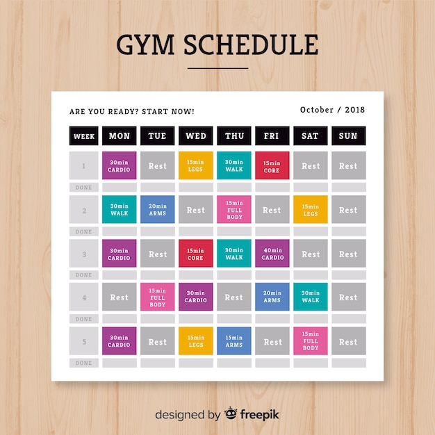 Modern gym schedule template with flat design