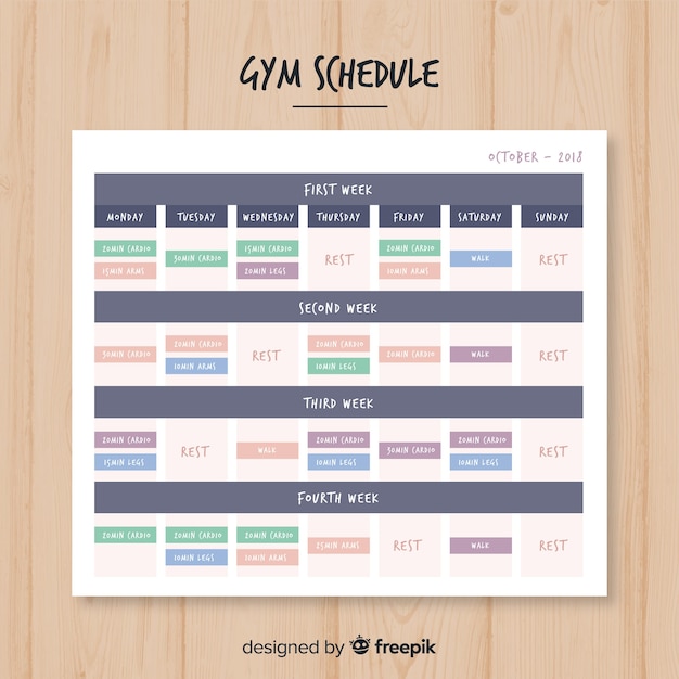 Free vector modern gym schedule template with flat design