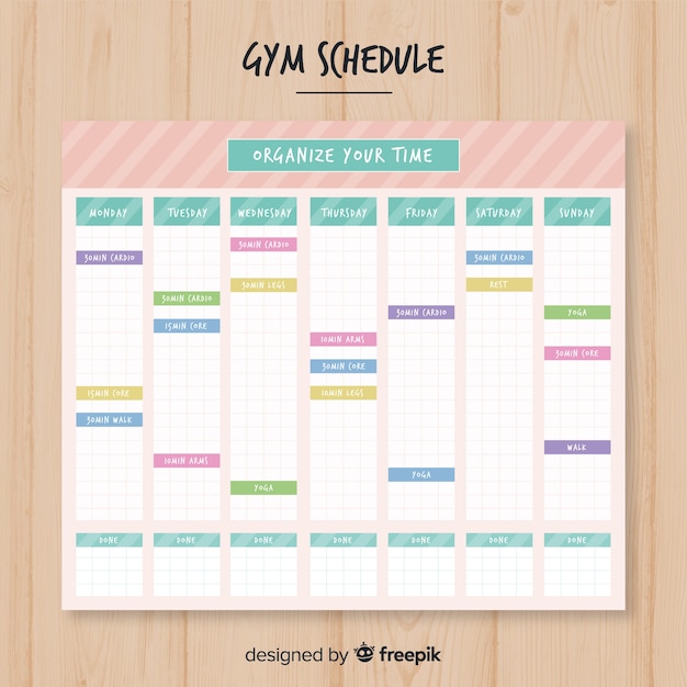 Modern gym schedule template with flat design