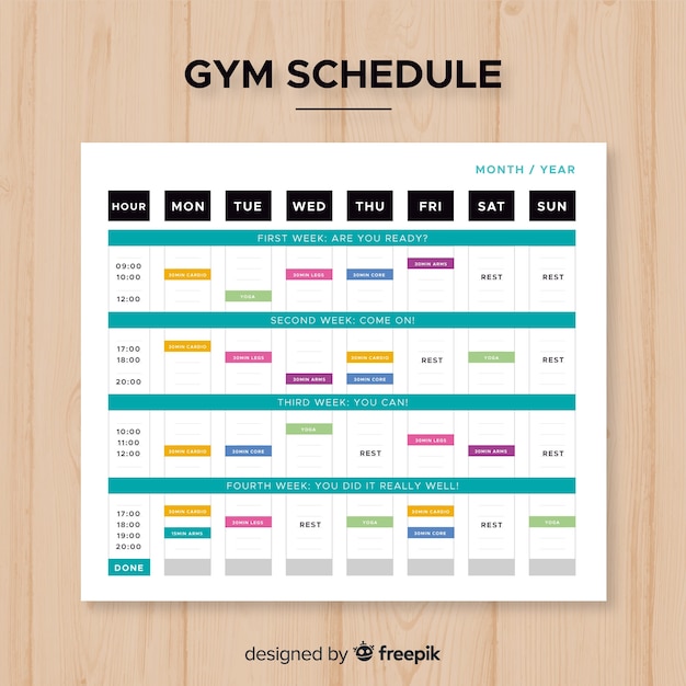 Modern gym schedule template with flat design