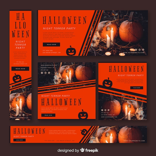 Free Vector modern halloween banners with realistic design