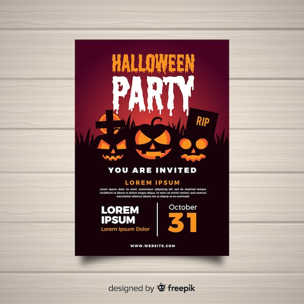 Free Vector modern halloween party poster template with flat design