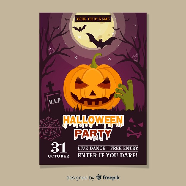 Modern halloween party poster template with flat design