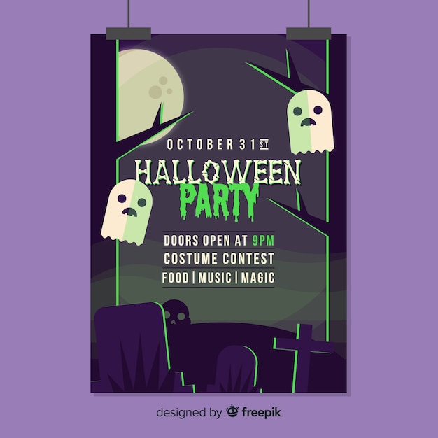 Free Vector modern halloween party poster with flat design