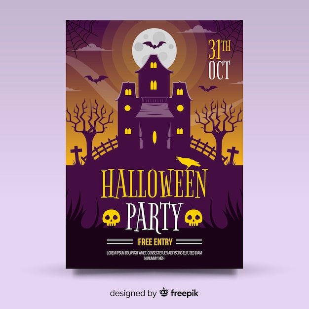 Modern halloween party poster with flat design