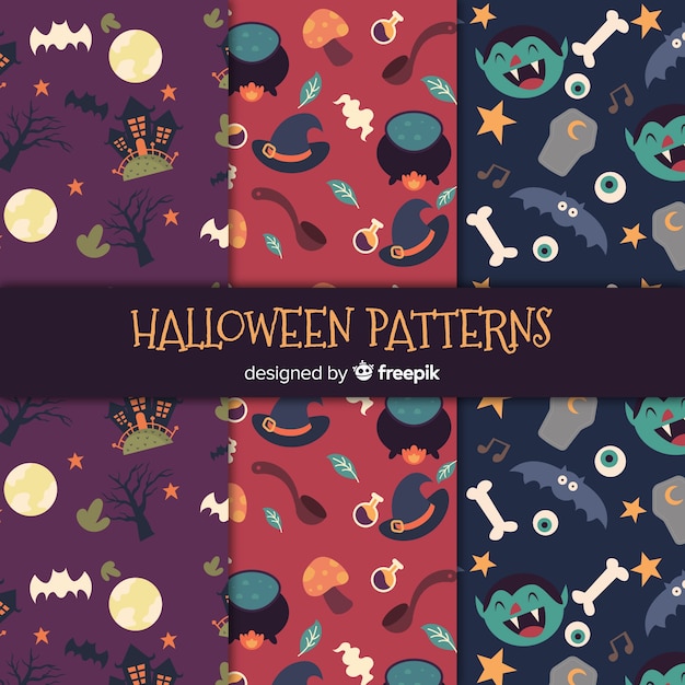 Modern halloween pattern collection with flat design