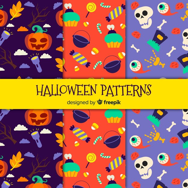 Modern halloween pattern collection with flat design