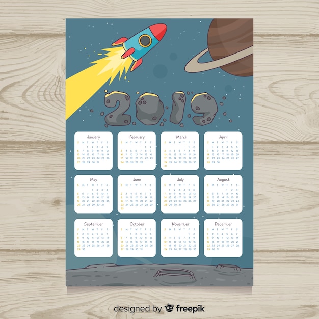 Free vector modern hand drawn 2019 calendar template