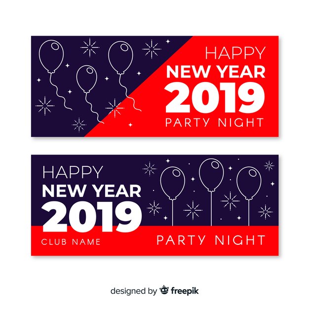 Modern hand drawn 2019 new year party banners