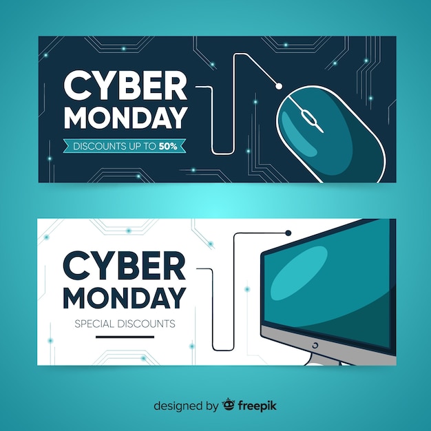 Free Vector modern hand drawn cyber monday banners