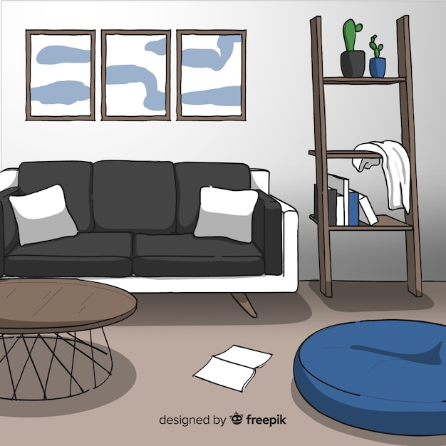 Free vector modern hand drawn living room