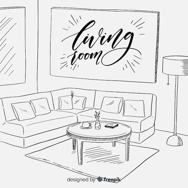 Free Vector modern hand drawn living room