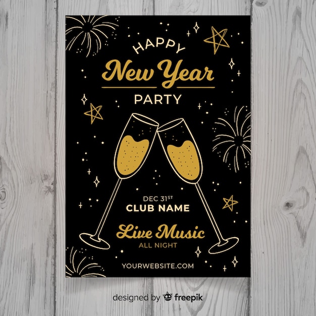 Free Vector modern hand drawn new year party poster