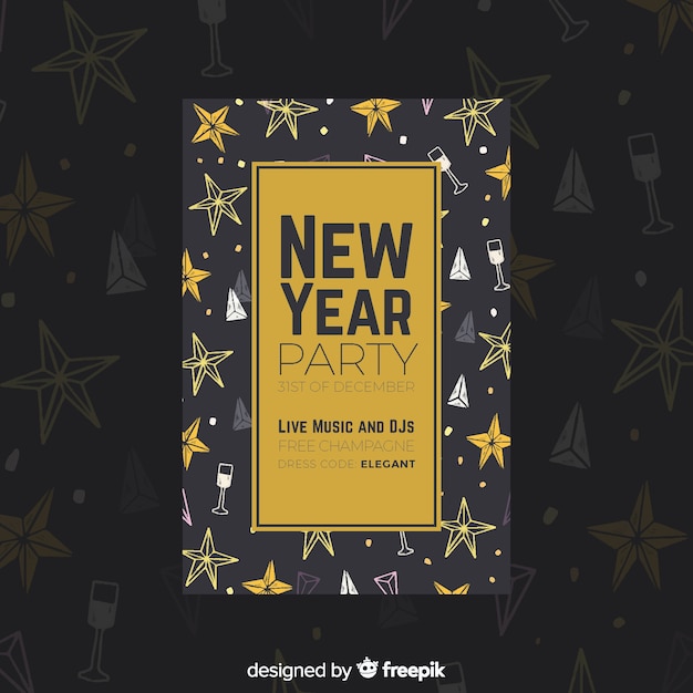 Modern hand drawn new year party poster