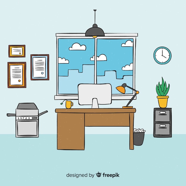 Free Vector modern hand drawn office interior