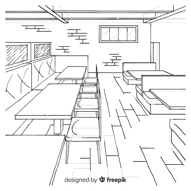 Modern hand drawn restaurant interior