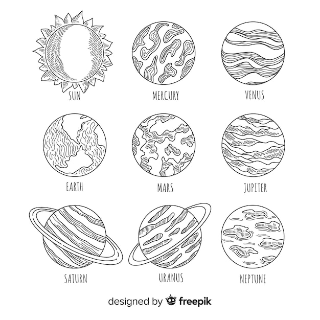 Free vector modern hand drawn solar system scheme