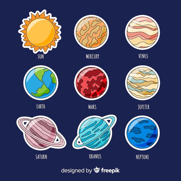 Free vector modern hand drawn solar system scheme