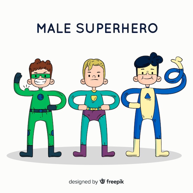 Free Vector modern hand drawn superhero character collection