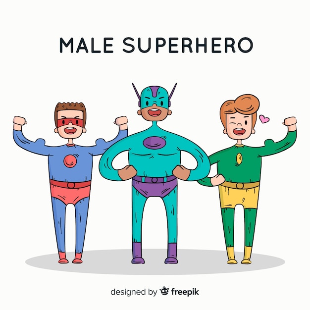 Free Vector modern hand drawn superhero character collection