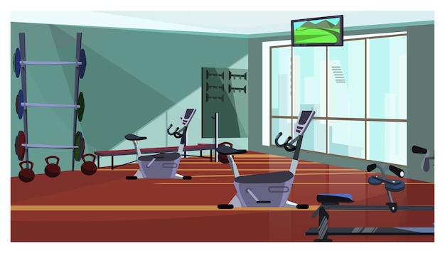 Free Vector modern health club with spinning equipment illustration