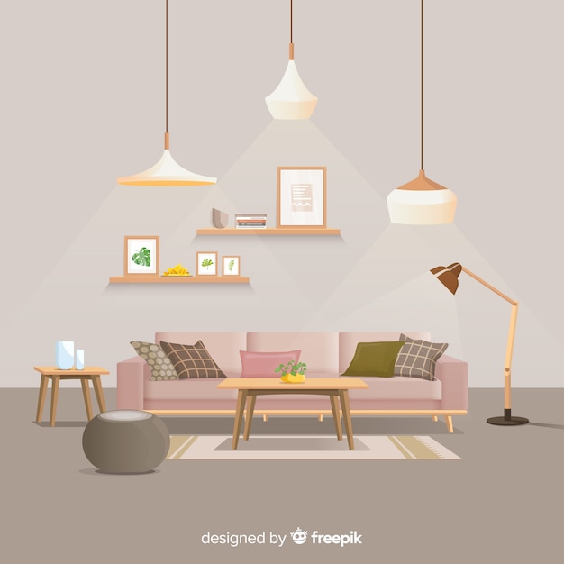 Free Vector modern home interior decoration with flat design