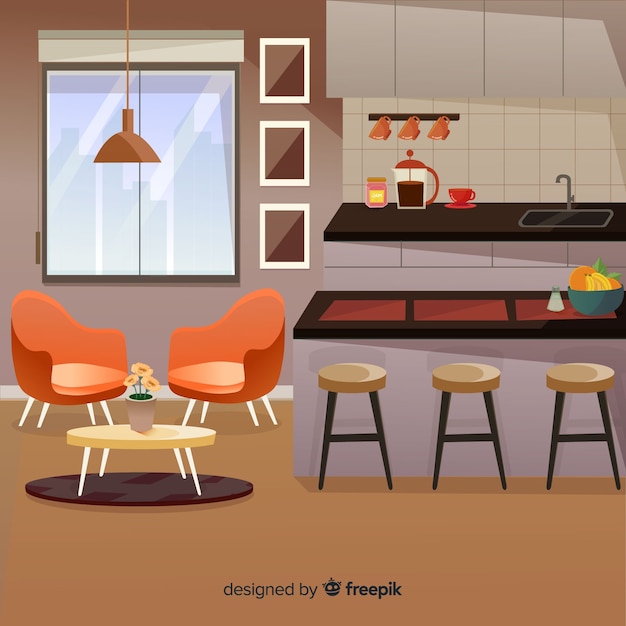 Free Vector modern home interior decoration with flat design