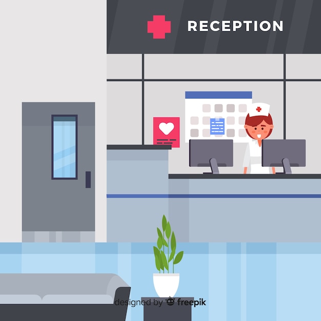 Modern hospital reception with flat design