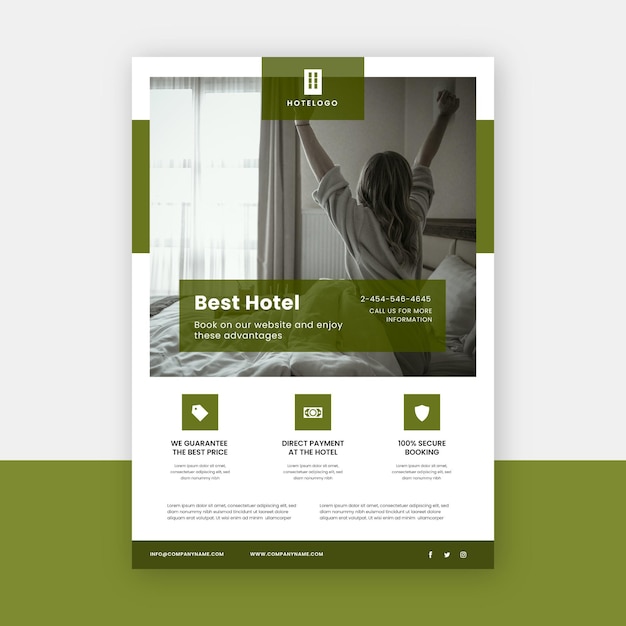 Free Vector modern hotel flyer template with photo