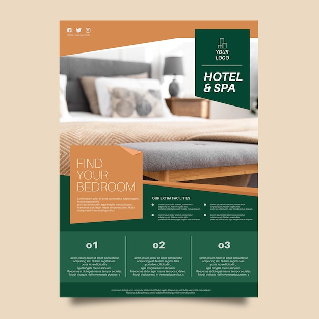 Modern hotel flyer template with photo